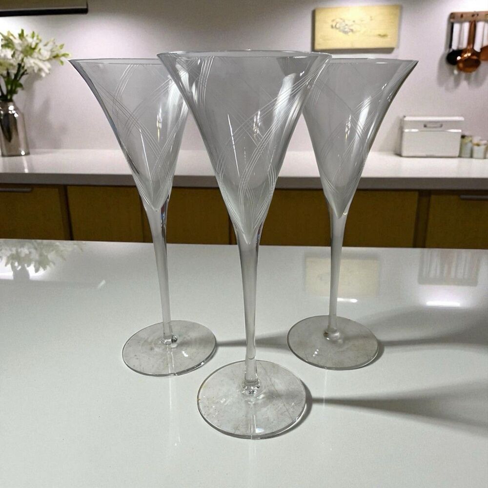 Vintage Fostoria Carmel Clear Wine Glass 9 1/8” Tall Set Of 3